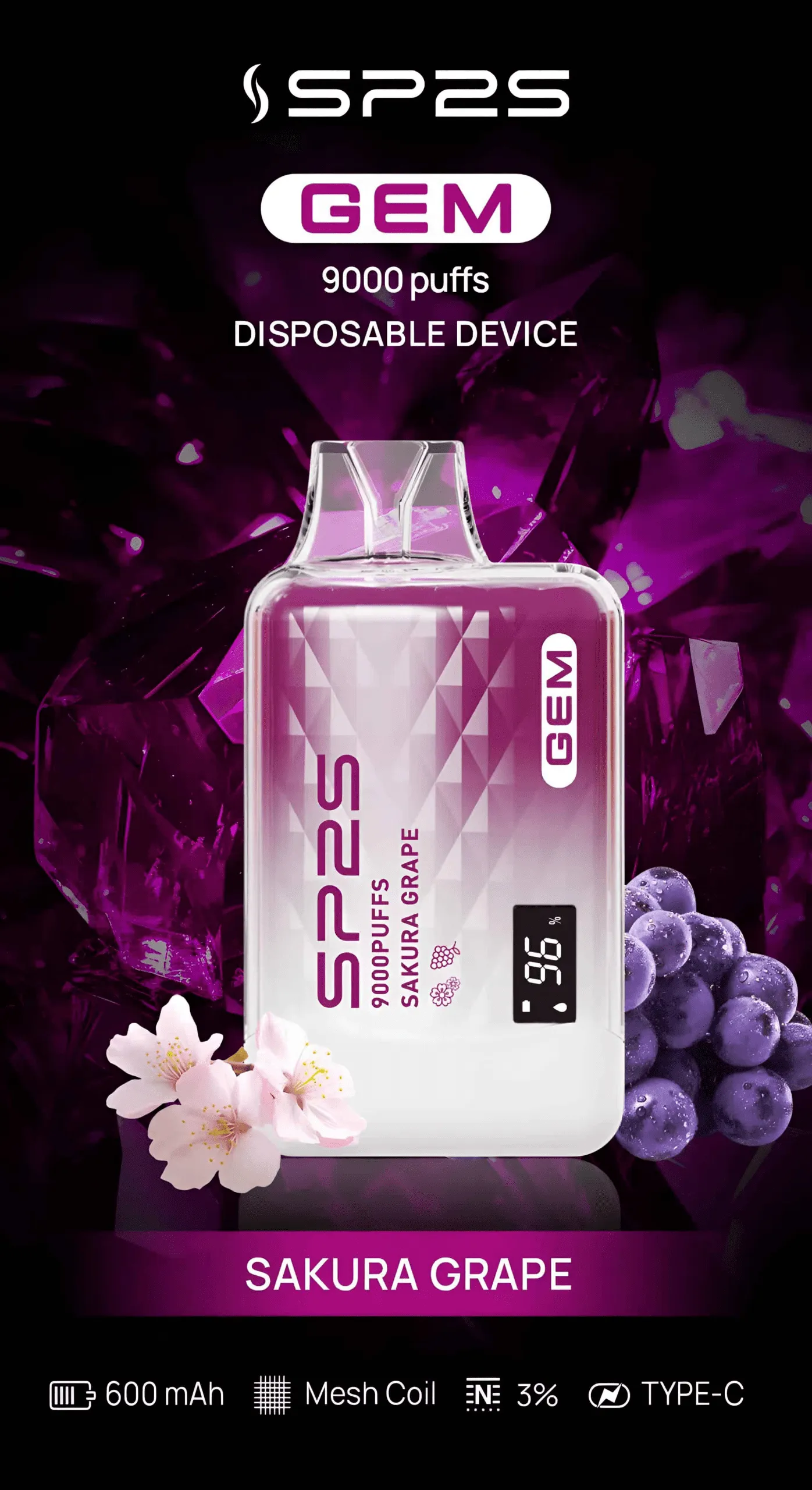 SP2S 一次性電子煙 9000 口 櫻花葡萄