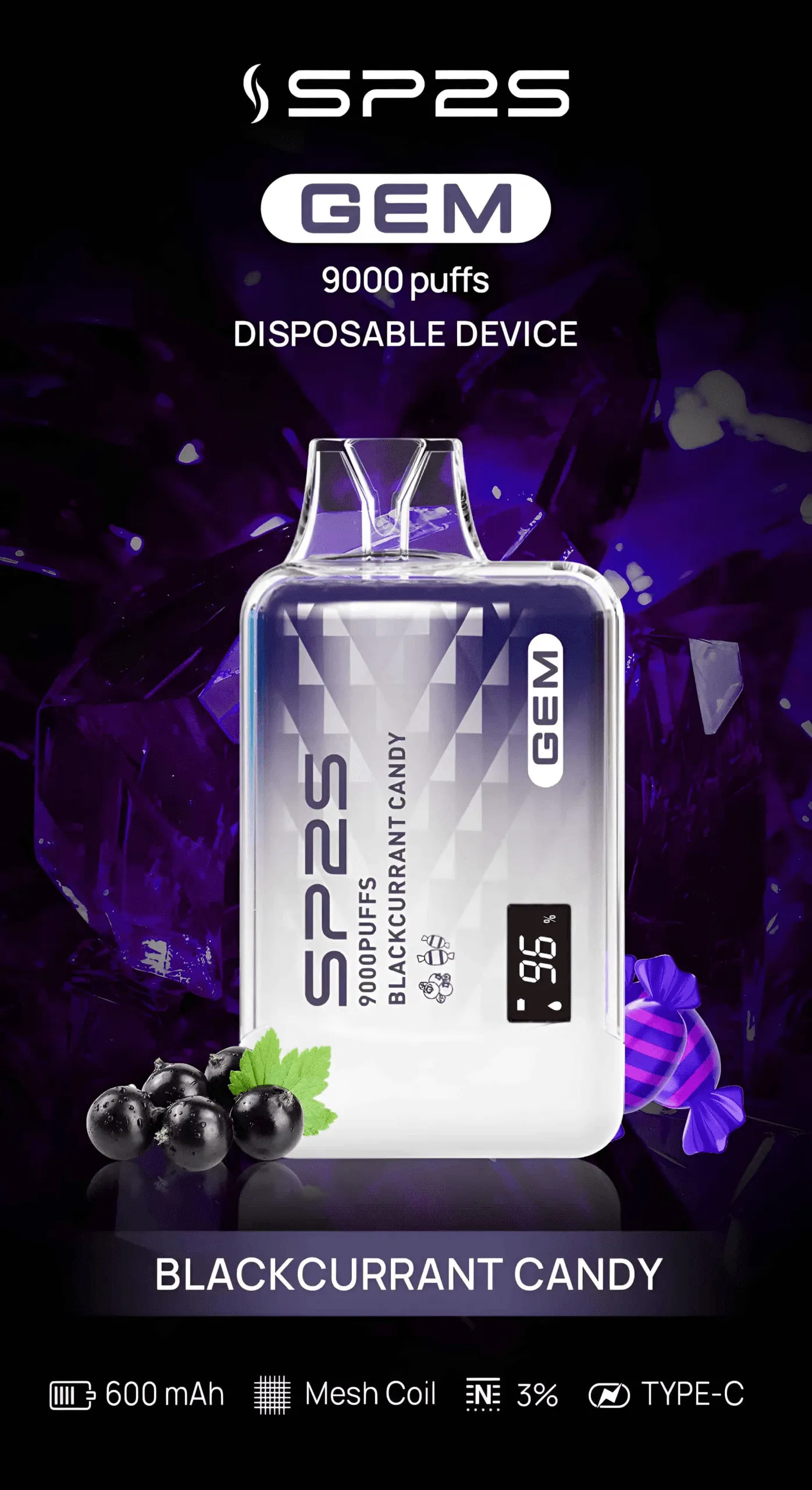 SP2S 一次性電子煙 9000 口 黑加侖糖果
